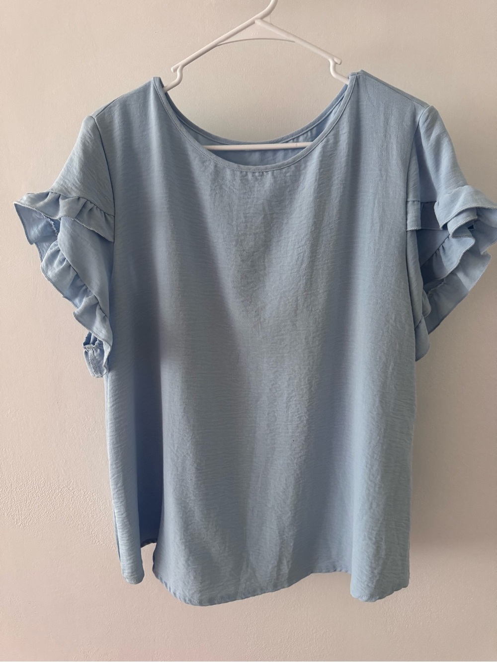 SHEIN Light Blue Ruffle Sleeve Blouse